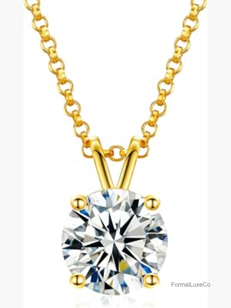 Moissanite Necklace 1-12 Carats 18k Gold Plated 925 Silver Solitaire Pendant